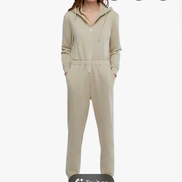 WeWoreWhat Pants - WeWoreWhat Beige Hooded Jumpsuit